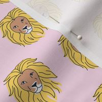 Retro Nineties style lions - quirky freehand wild animals on pink
