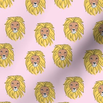 Retro Nineties style lions - quirky freehand wild animals on pink