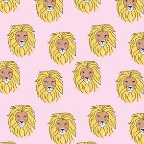 Retro Nineties style lions - quirky freehand wild animals on pink