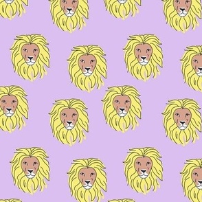 Retro Nineties style lions - quirky freehand wild animals on lilac