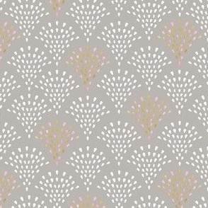 Shell dotted warm grey with colorful detail