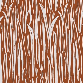 Hand Painted Abstract Nature Long Grass Burnt Orange And Off White Medium