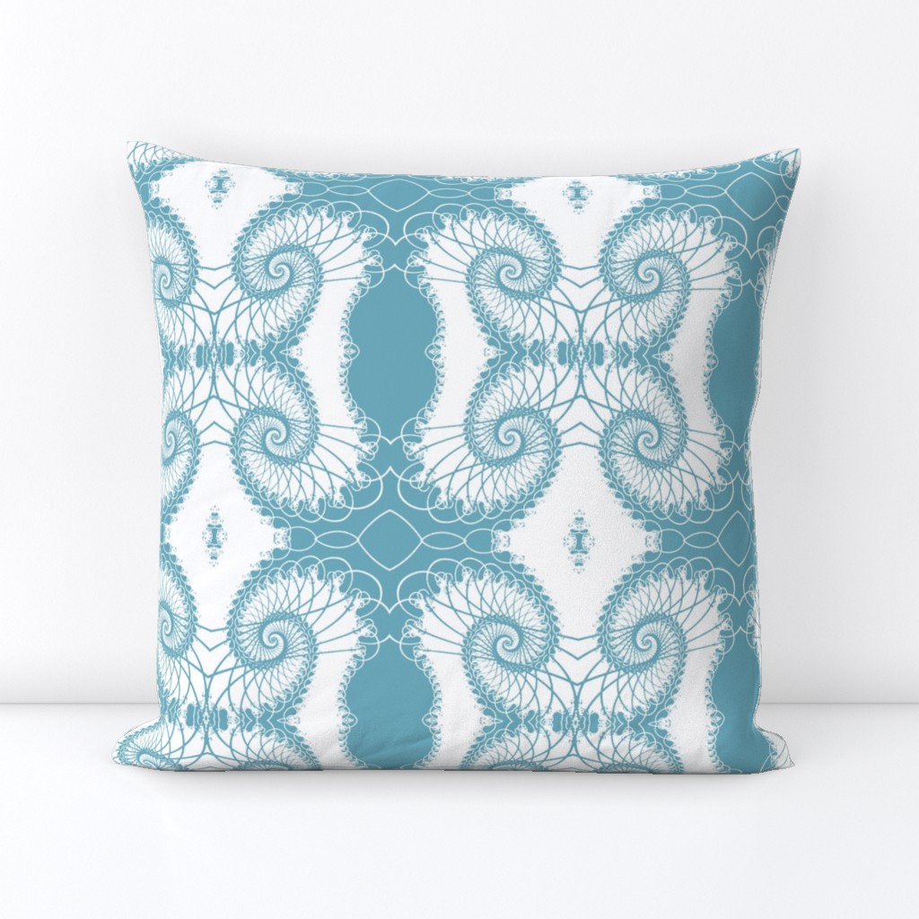 Netted Fractal Tentacles White on Turquoise Blue