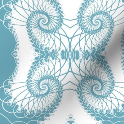 Netted Fractal Tentacles White on Turquoise Blue