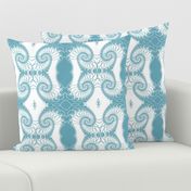 Netted Fractal Tentacles White on Turquoise Blue