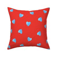 Charming Elegance: watercolor blue hearts against a rich red backdrop