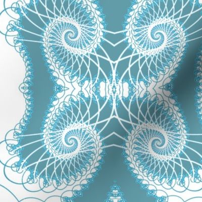 Netted Fractal Tentacles Turquoise Blue on White