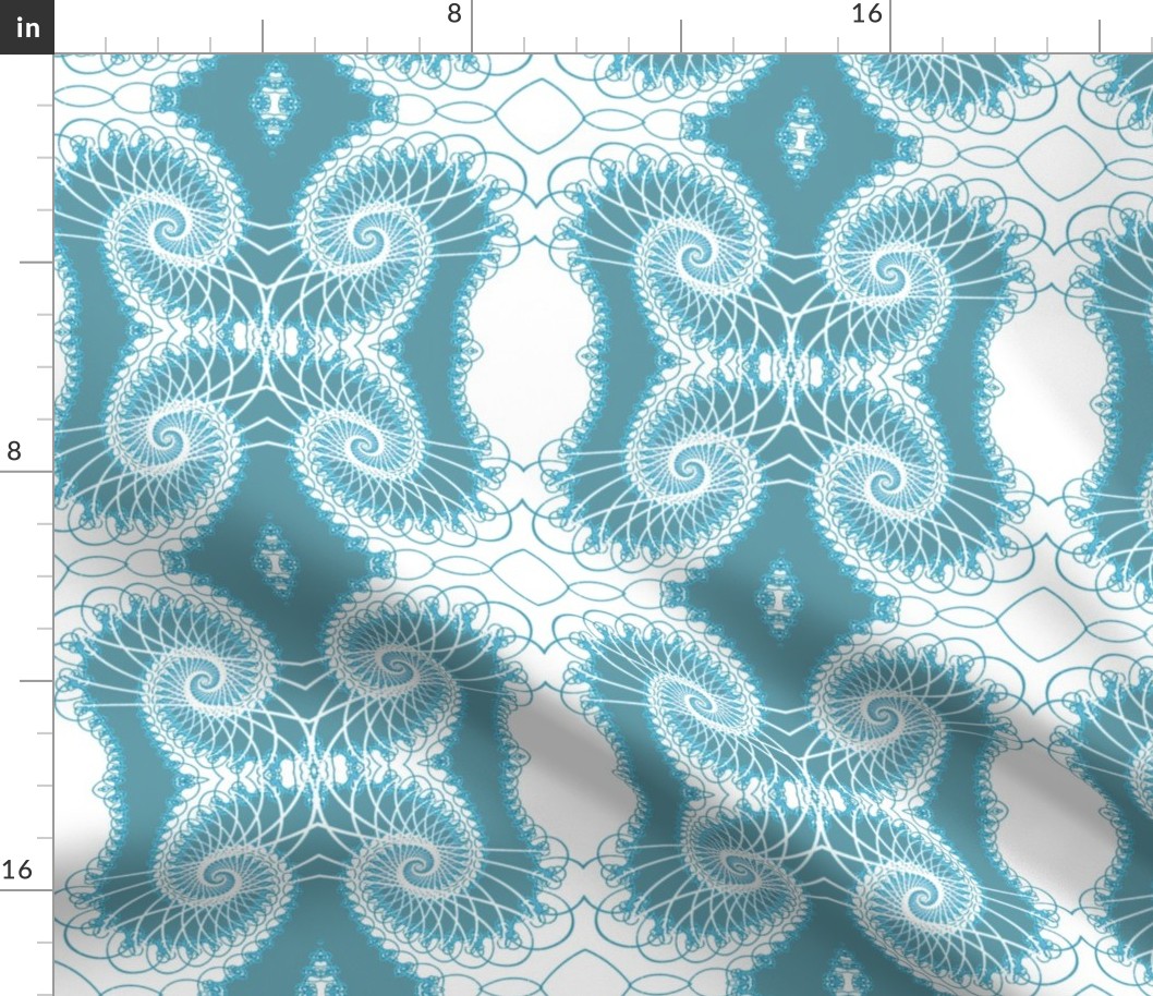 Netted Fractal Tentacles Turquoise Blue on White