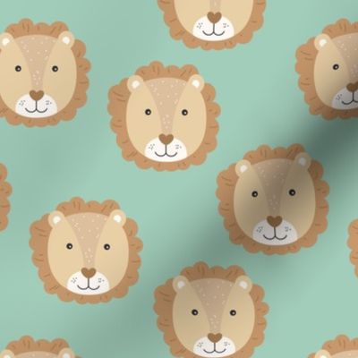 Cutesy wild animals - smiling lions kids design on turquoise blue