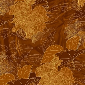 Illustrated Floral - The Stunning Hibiscus - Dark Tones - Golden Sunrise 