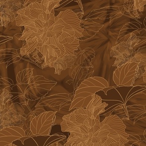 Illustrated Floral - The Stunning Hibiscus - Dark Tones - Sepia