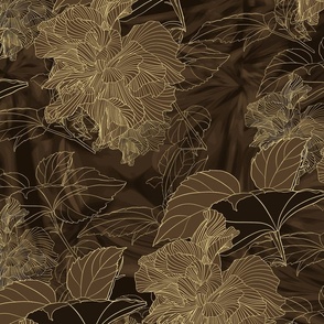 Illustrated Floral - The Stunning Hibiscus - Dark Tones - Gilding