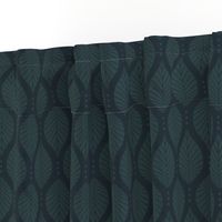 Art Deco Beech Leaves with Dots Pattern - Gunmetal Grey and Dark Green - Large Scale - Moody Botanical for Dark Academia Aesthetic