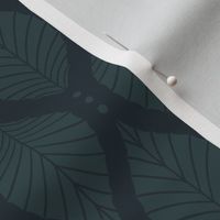 Art Deco Beech Leaves with Dots Pattern - Gunmetal Grey and Dark Green - Large Scale - Moody Botanical for Dark Academia Aesthetic