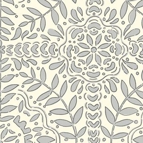 Lisbon Floral Leaves | Gray on Cream