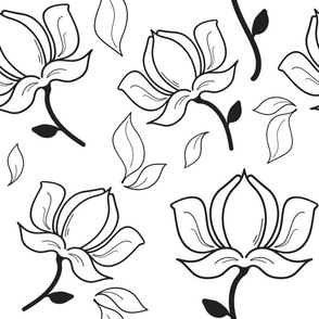 Hand Drawn Magnolia Flowers | Black White