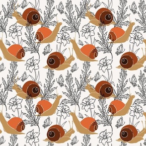 Snails and spring flowers pattern