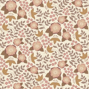 Wild Rose Reverie in Ivory and Taupe - Large Version