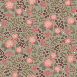 Wild Rose Reverie in Sage - Large Version