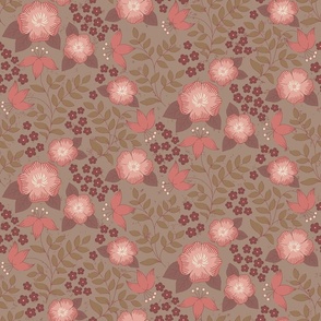 Wild Rose Reverie in Taupe - Large Version