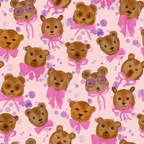 Big Baby Bears with Pink Bow Ties, light pink background