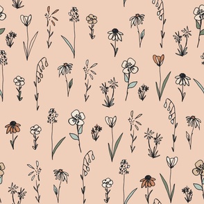 Inky Wildflower Sketches (Pink) (Jumbo Scale) (24")