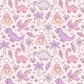Kawaii Dinos on Pink(Small Scale)
