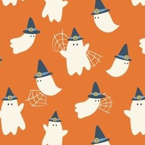 Small Cute Ghost in Witch Hat (Orange)(5.25"/6")