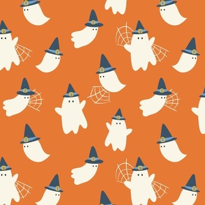 Large Cute Ghost in Witch Hat (Orange)(12")