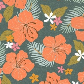 Tropika Shine Hibiscus Floral - Teal - (XL) 10 inch