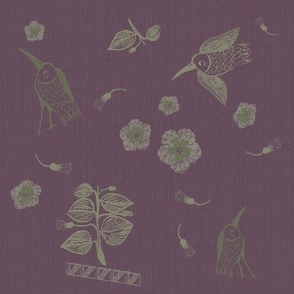 12" Island Folk Art Botanical; Sedum/Sage Linen