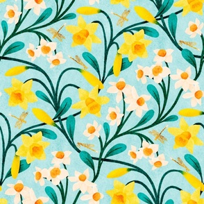 March Birth Flower Daffodil Mint Green Large Scale