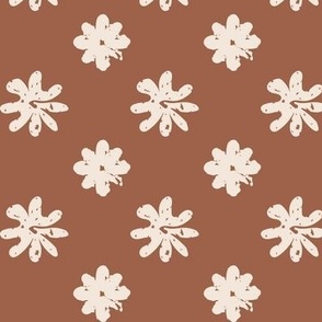 Off White and Muted Orange Floral Stamp