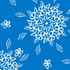 french bloom on blue wallpaper scale