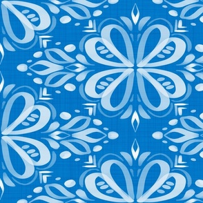 french ribbons on blue wallpaper scale