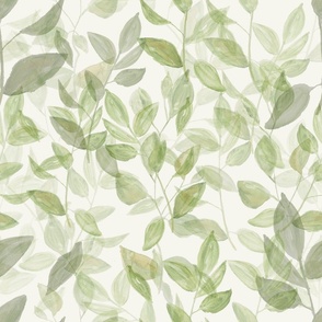 Large Green Leaves on Green / Watercolor Botanical