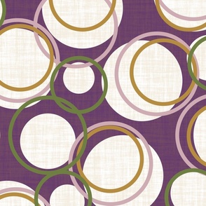 Modern Pink Green Gold and White Circles on Purple Background