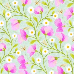 April Birthflower Daisy and Sweet pea Mint Large Scale