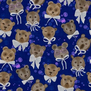 Big Baby Bears with White Bow Ties, dark blue background