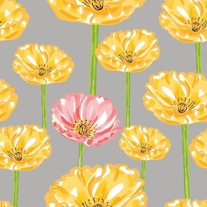Yellow and Pink Anemones on Dark Cool Grey