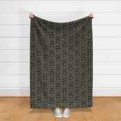 Mystical frog damask with moon and mushrooms - earthy green, mustard and cool grey - medium