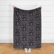 Mystical frog damask with moon and mushrooms - muted purple, teal and cool grey - extra large