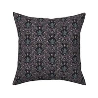 Mystical frog damask with moon and mushrooms - muted purple, teal and cool grey - small