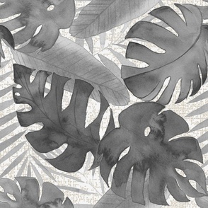 Luana Watercolor Tropical Leaves in Charcoal Gray