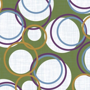 Modern Purple Blue Gold and White Circles on a Green Background 