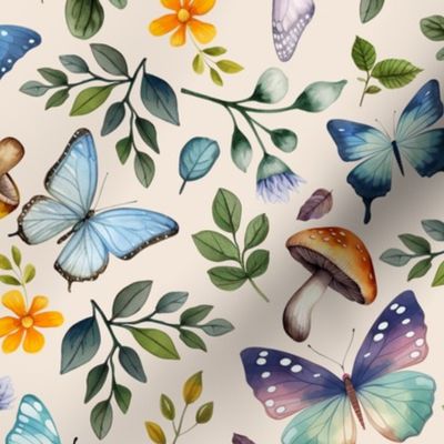 Wild Forest – Butterflies and Mushrooms (ivory)