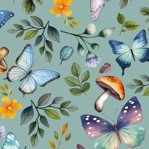 Wild Forest – Butterflies and Mushrooms (surf blue)