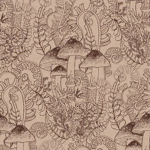 Mushroom Forest Part 2/Hand Drawn Mushrooms/Pencil Illustrations - Medium Beige