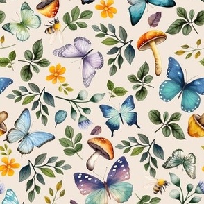 Wild Forest – Butterflies and Mushrooms (ivory) smaller