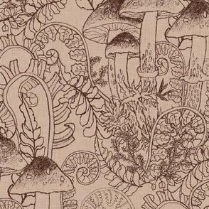 Mushroom Forest Part 2/Hand Drawn Mushrooms/Pencil Illustrations - Large Beige